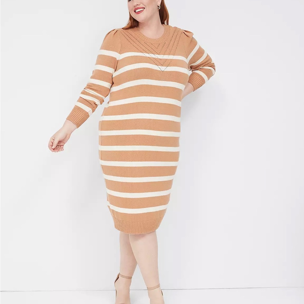 Long Puff-Sleeve Striped Sweater Dress in Size 18/20 Lane Bryant